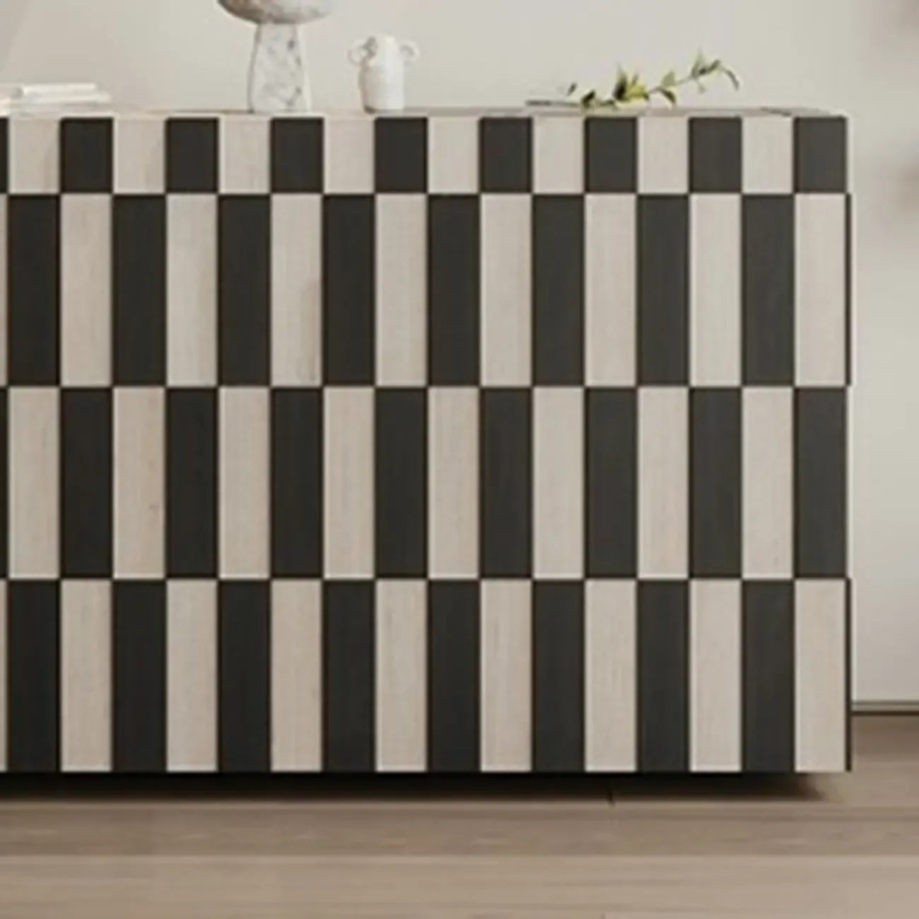 Modern Wooden Sideboard with Storage in Black-White Striped