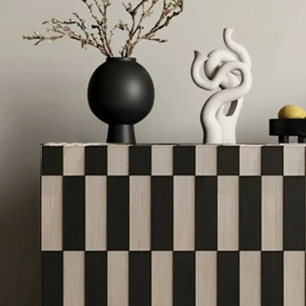 Modern Wooden Sideboard with Storage in Black-White Striped