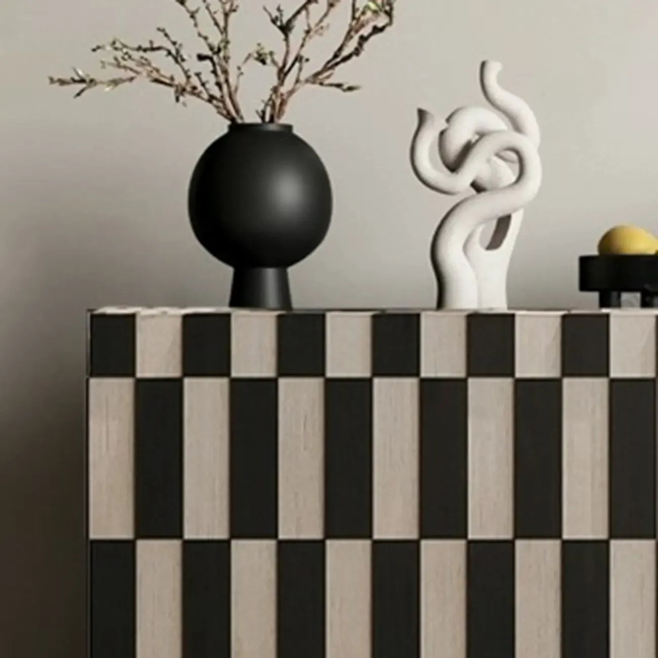 Modern Wooden Sideboard with Storage in Black-White Striped
