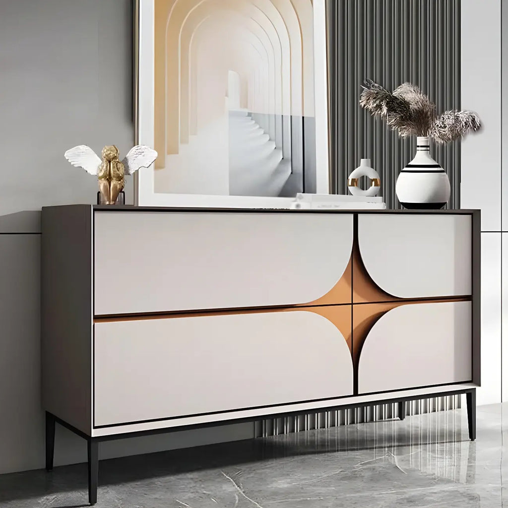 Glam Geometric Wooden Buffet Table with Storage