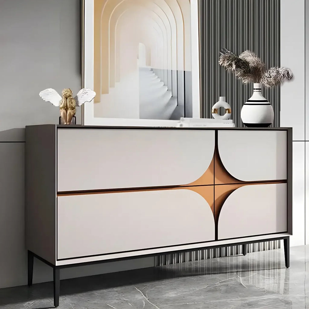 Glam Geometric Wooden Buffet Table with Storage