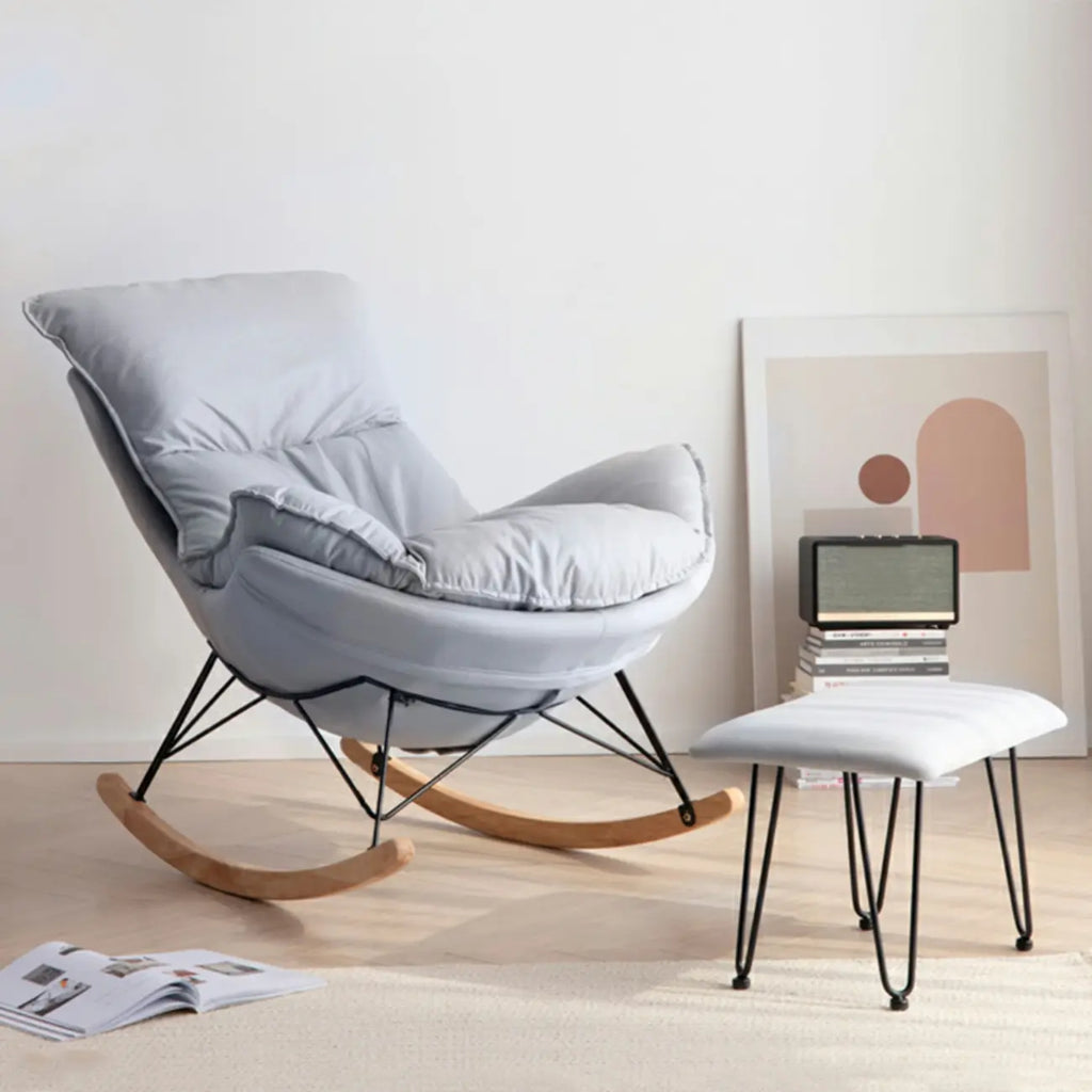 Mid Century Modern Upholstered Rocking Chair with Ottoman