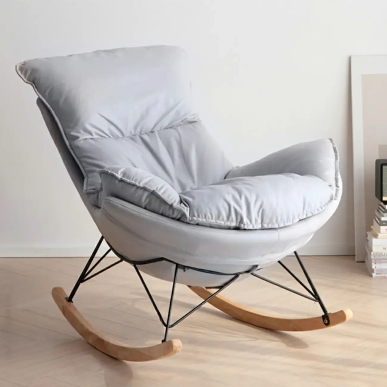 Mid Century Modern Upholstered Rocking Chair with Ottoman