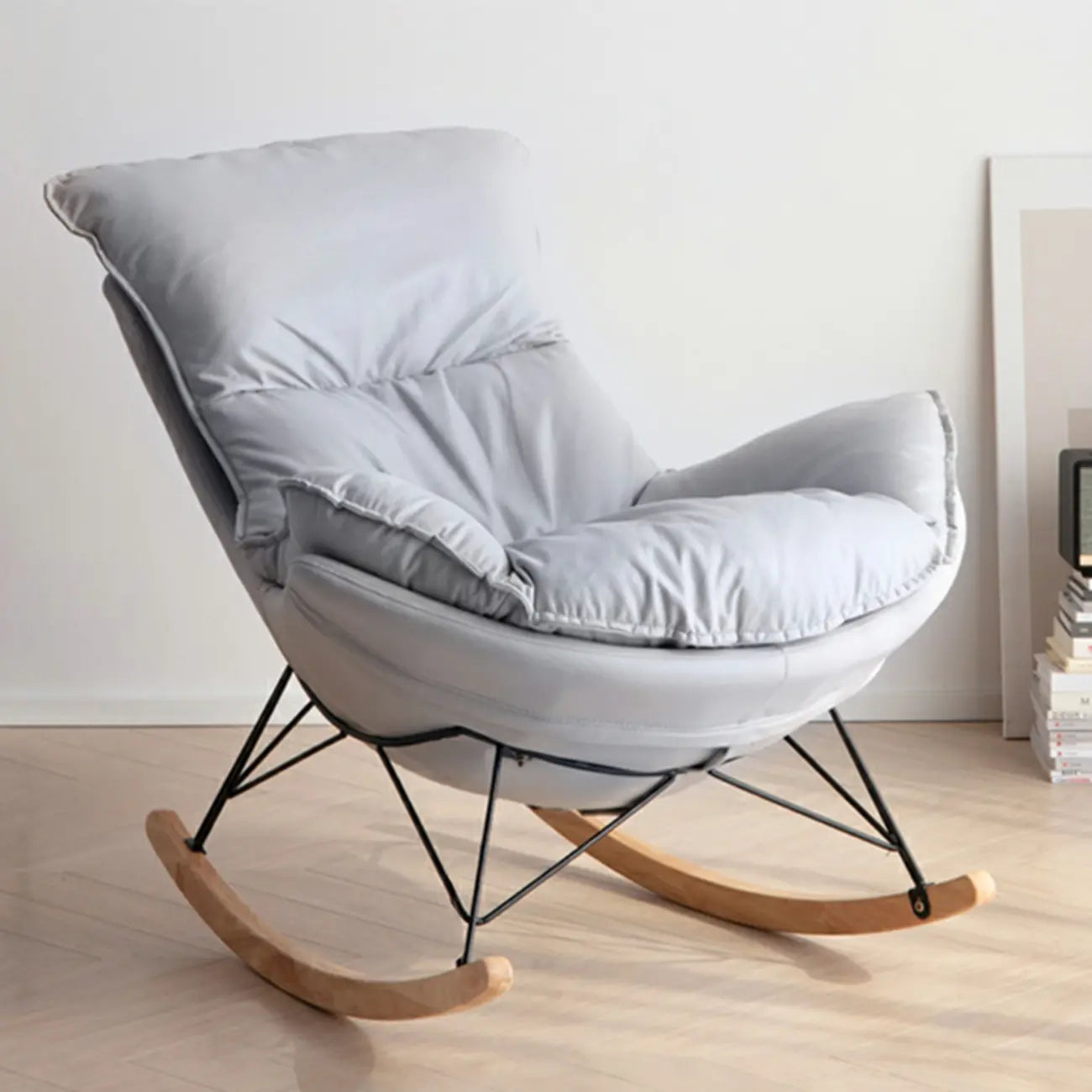 Mid Century Modern Upholstered Rocking Chair with Ottoman