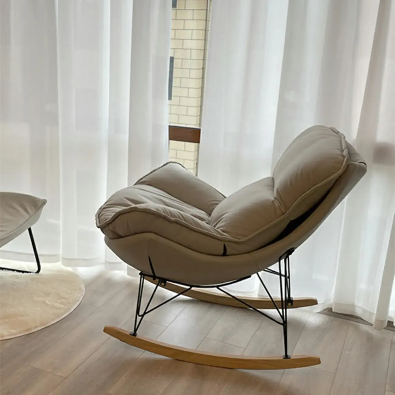 Mid Century Modern Upholstered Rocking Chair with Ottoman