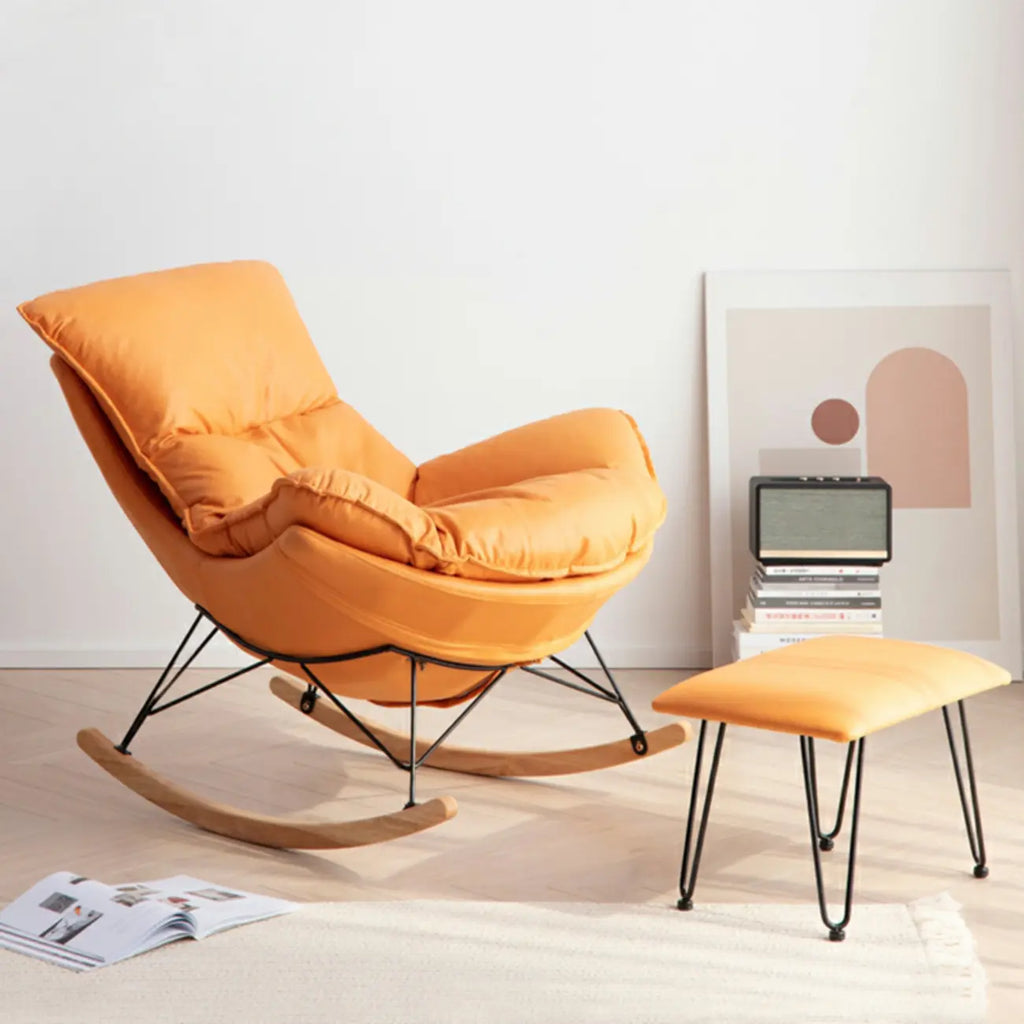 Mid Century Modern Upholstered Rocking Chair with Ottoman