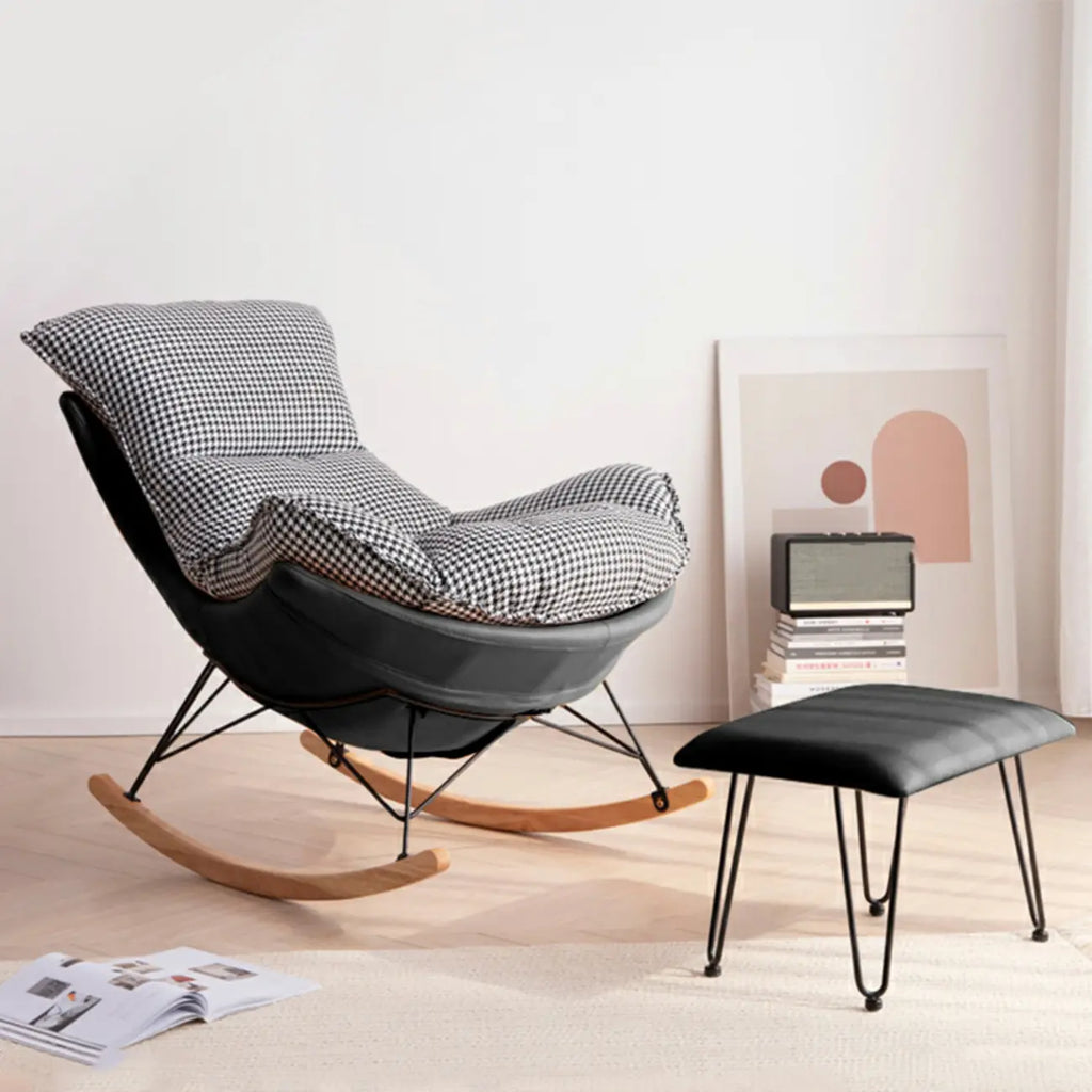 Mid Century Modern Upholstered Rocking Chair with Ottoman