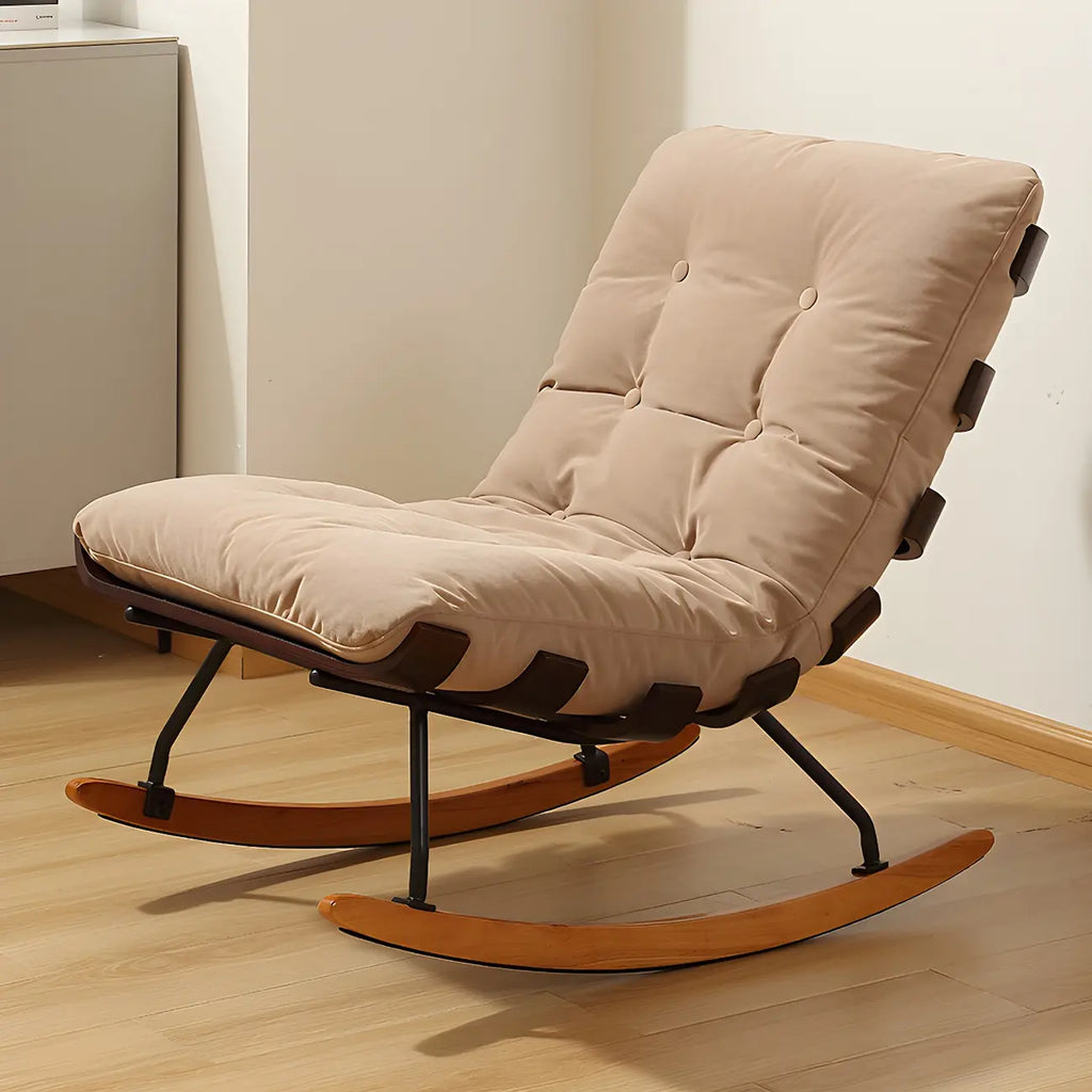 Minimalistic Flannel Cushioned Rocking Chair for Living Room