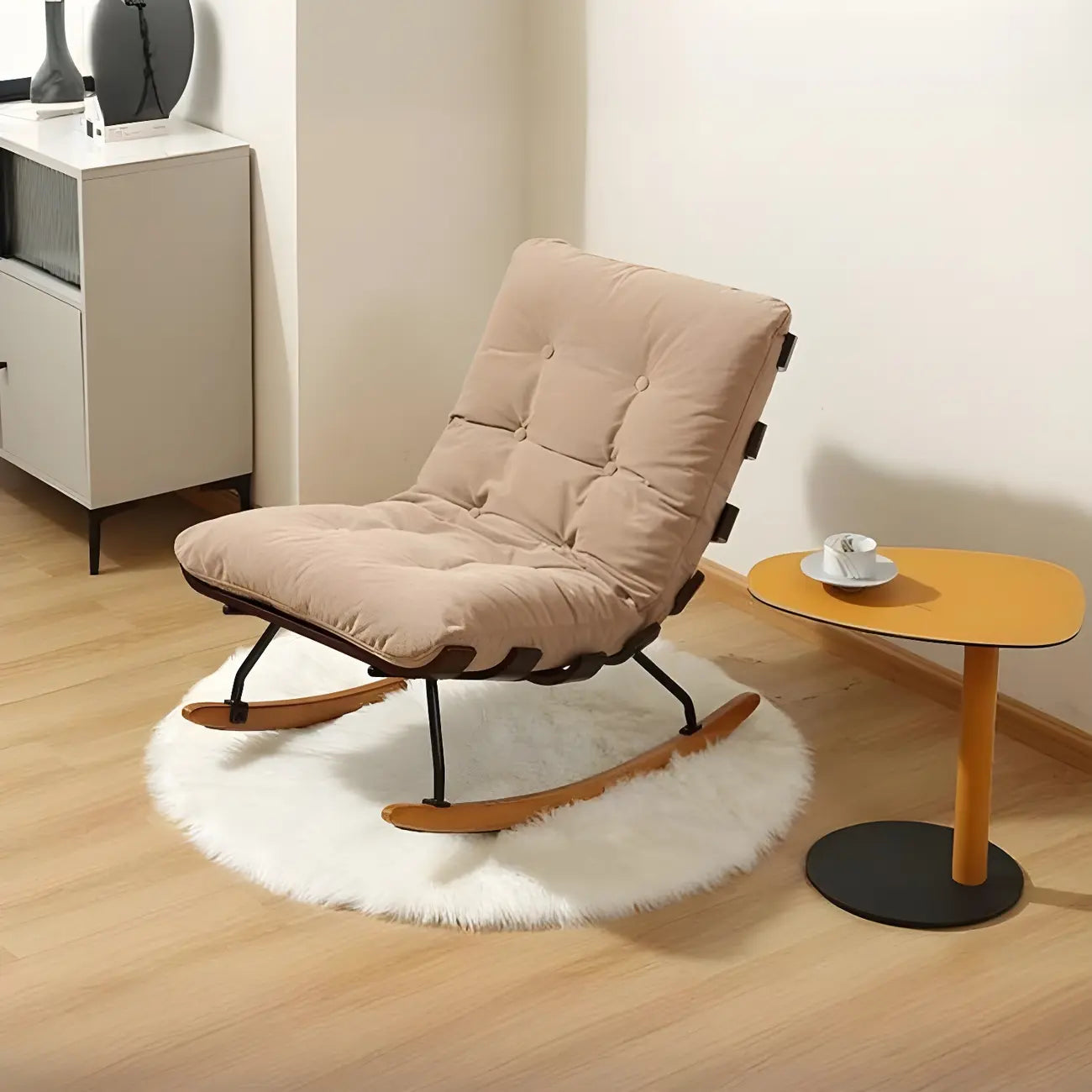 Minimalistic Flannel Cushioned Rocking Chair for Living Room