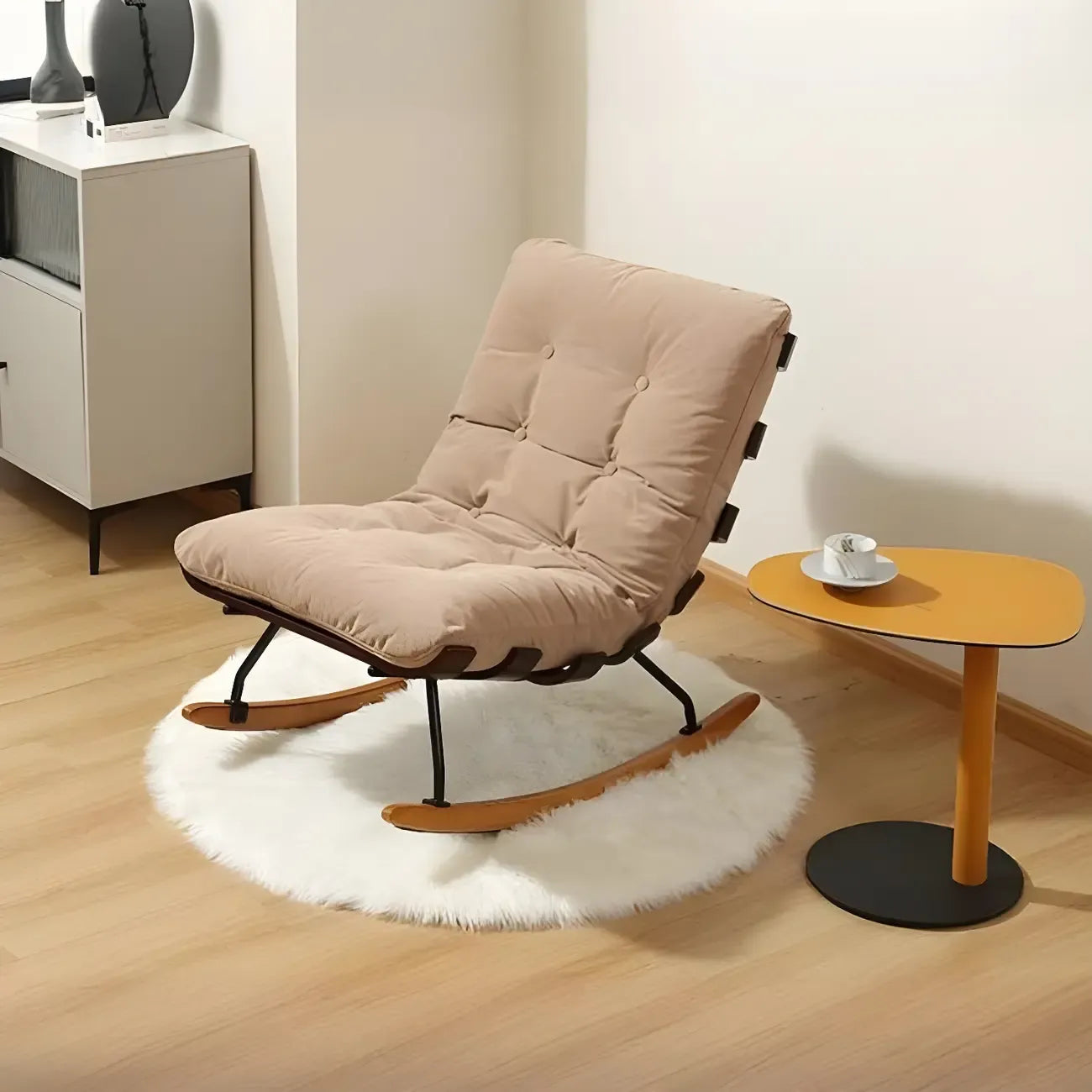 Minimalistic Flannel Cushioned Rocking Chair for Living Room