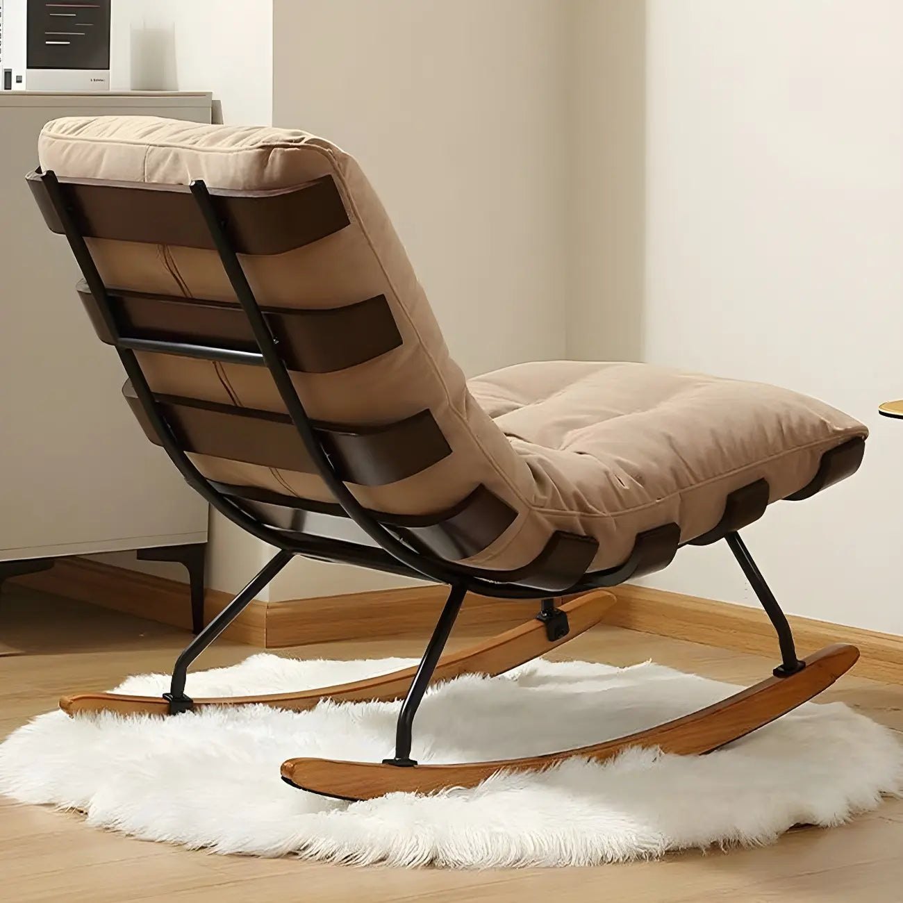 Minimalistic Flannel Cushioned Rocking Chair for Living Room