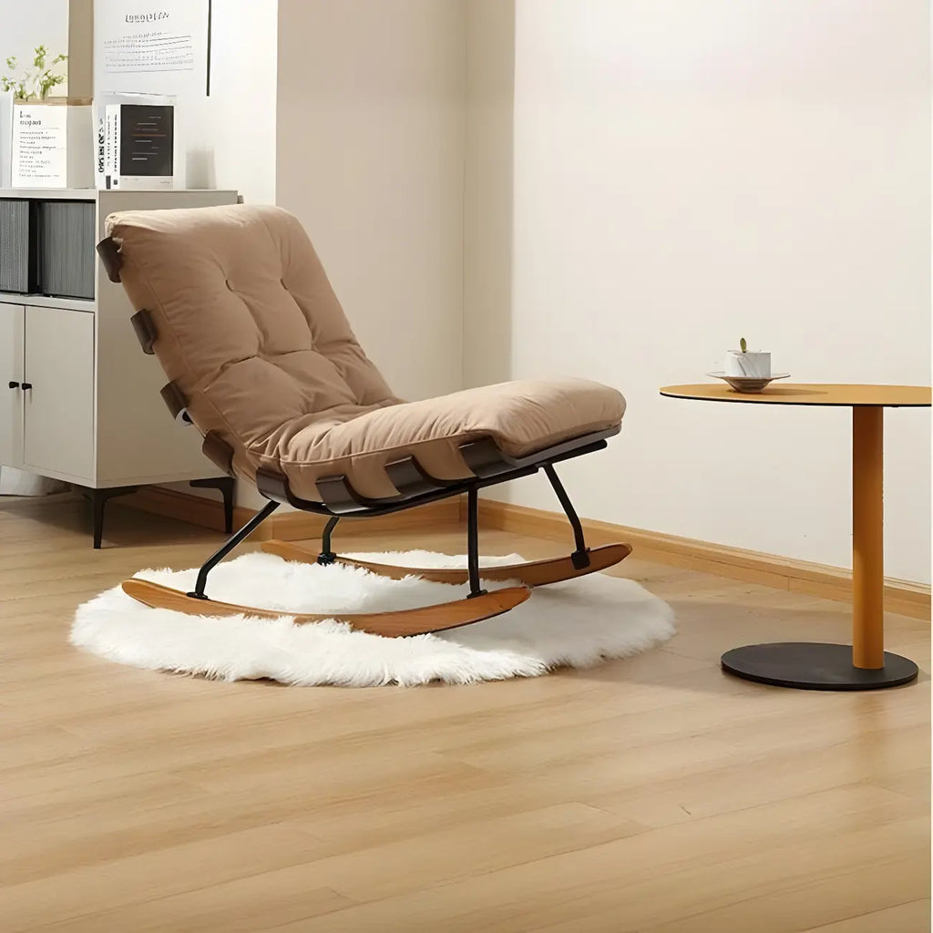 Minimalistic Flannel Cushioned Rocking Chair for Living Room