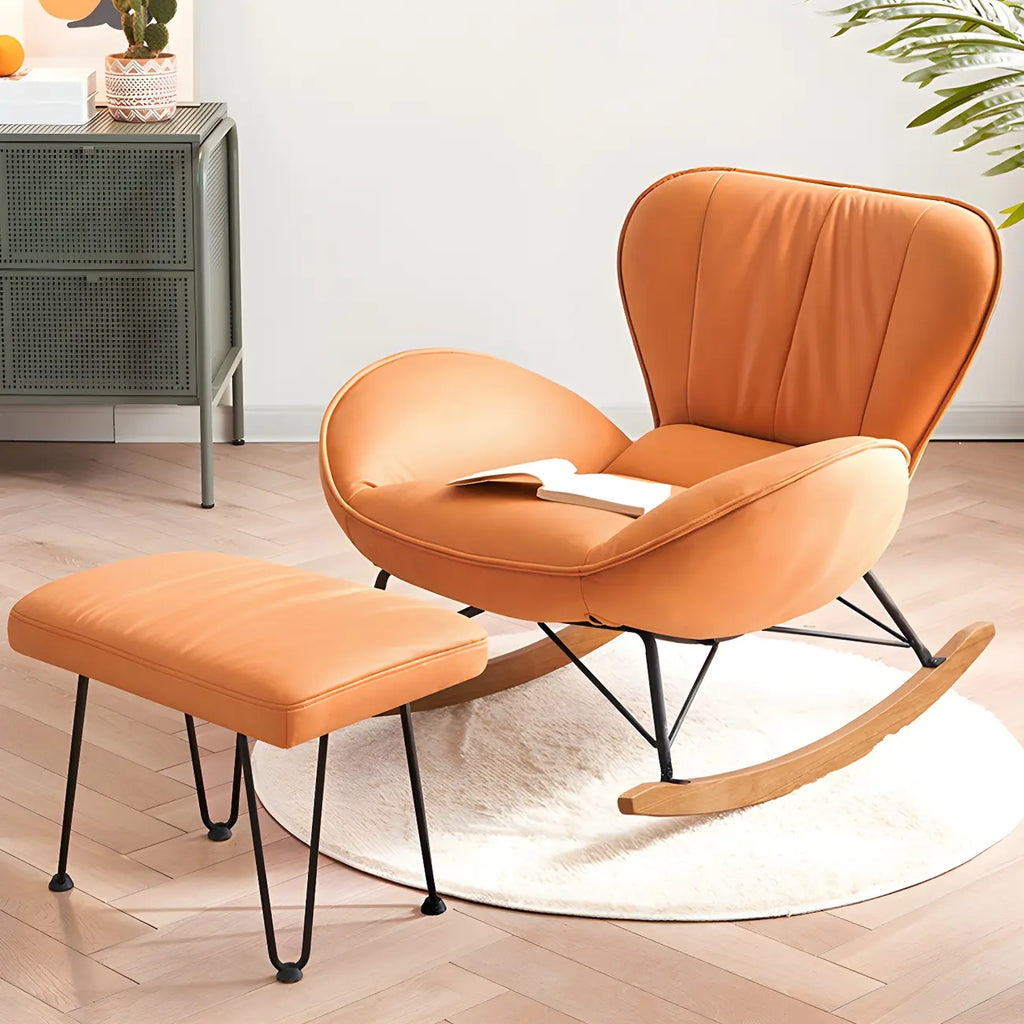 Wingback Faux Leather Rocking Chair with Ottoman for Indoor