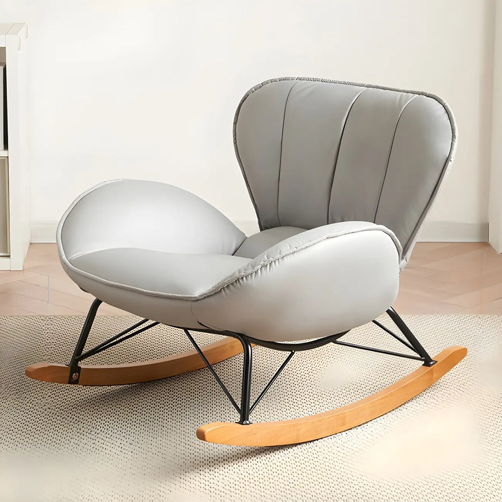 Wingback Faux Leather Rocking Chair with Ottoman for Indoor