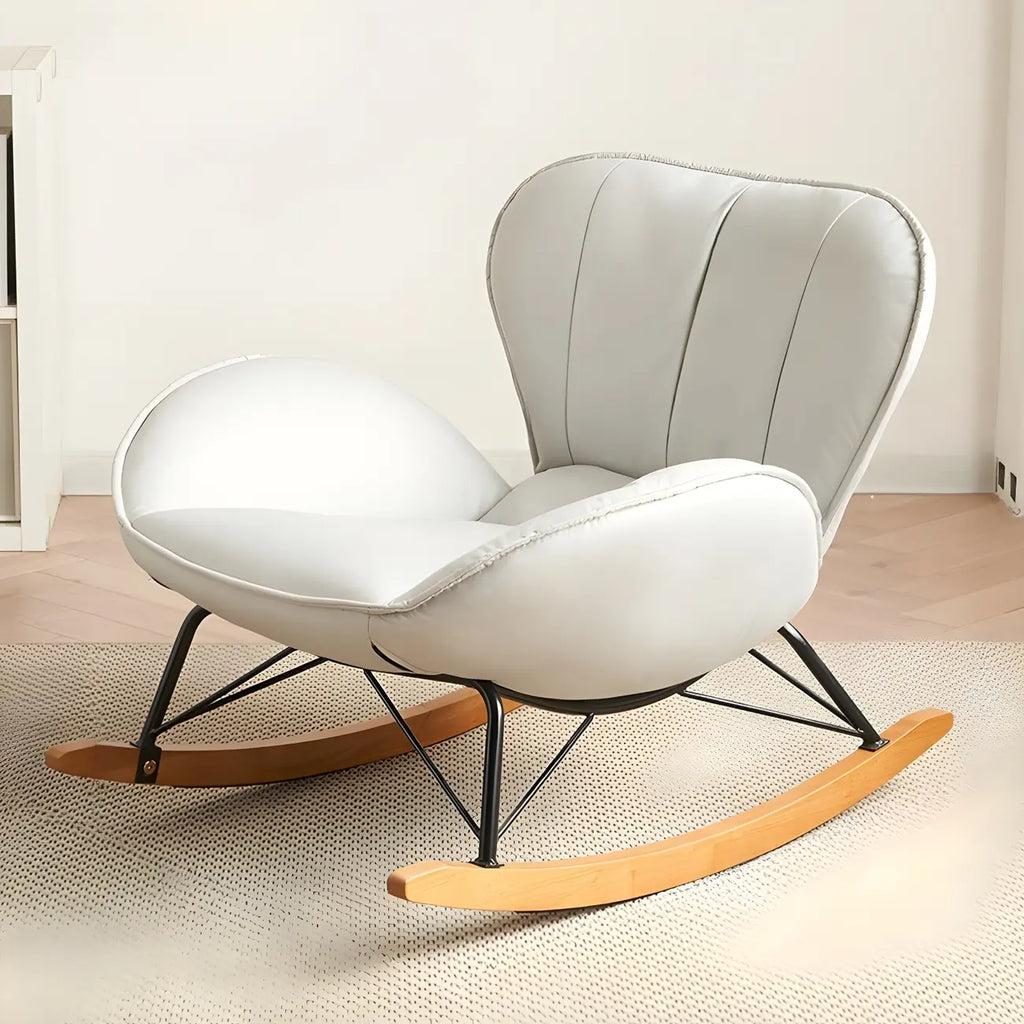 Wingback Faux Leather Rocking Chair with Ottoman for Indoor