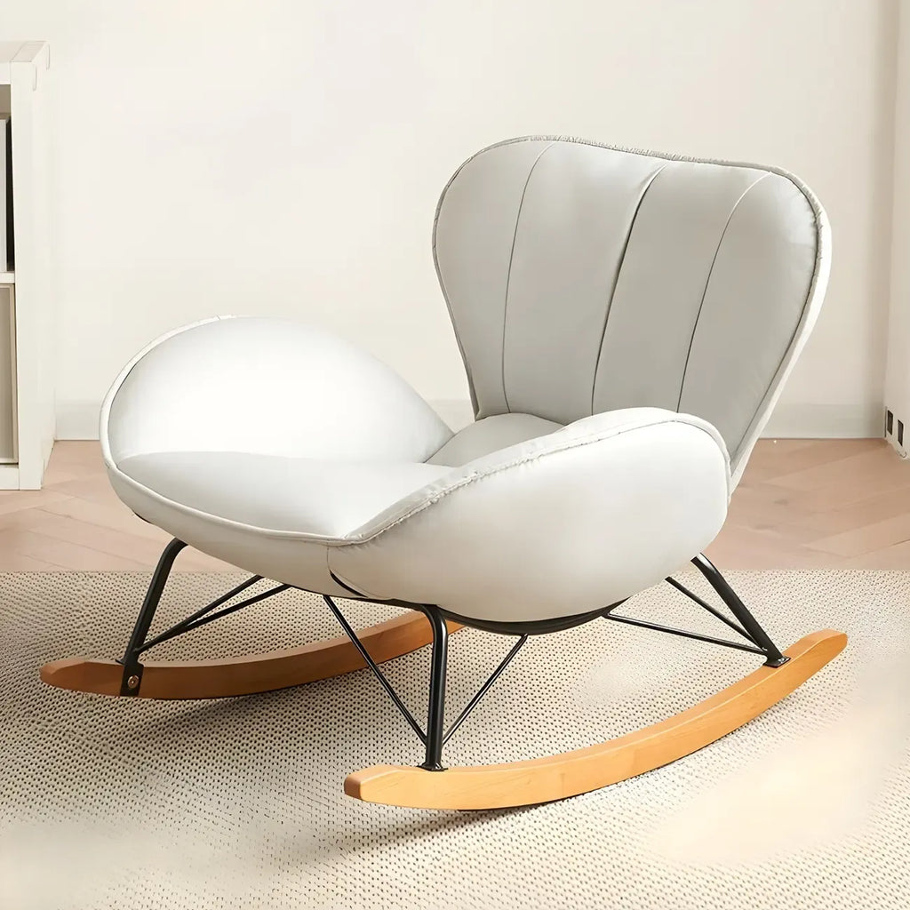 Wingback Faux Leather Rocking Chair with Ottoman for Indoor