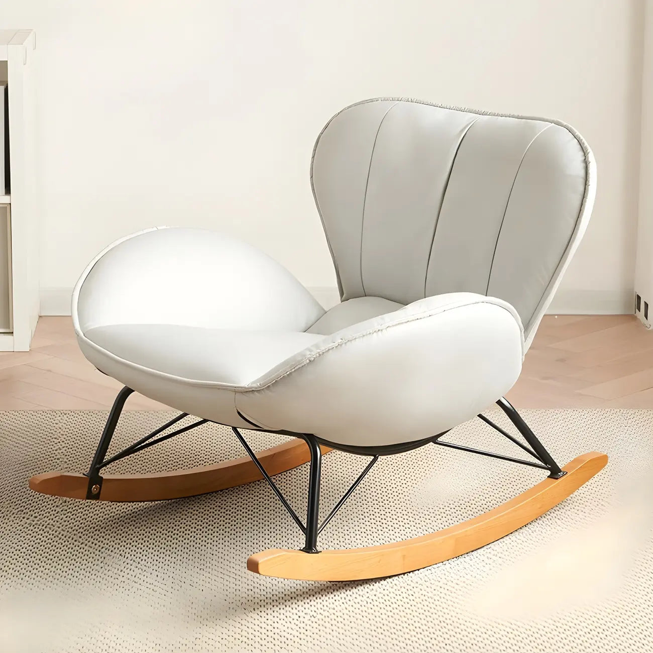 Wingback Faux Leather Rocking Chair with Ottoman for Indoor