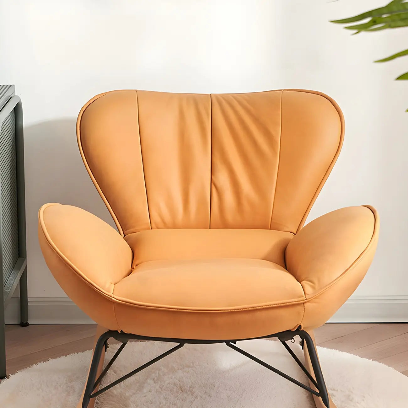 Wingback Faux Leather Rocking Chair with Ottoman for Indoor