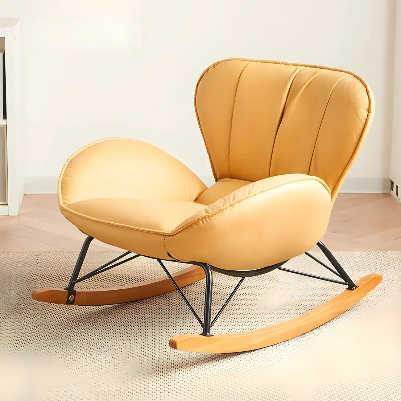 Wingback Faux Leather Rocking Chair with Ottoman for Indoor