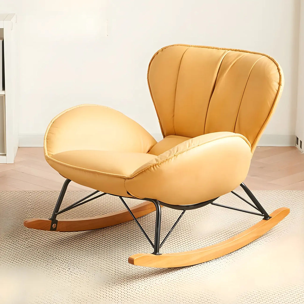 Wingback Faux Leather Rocking Chair with Ottoman for Indoor