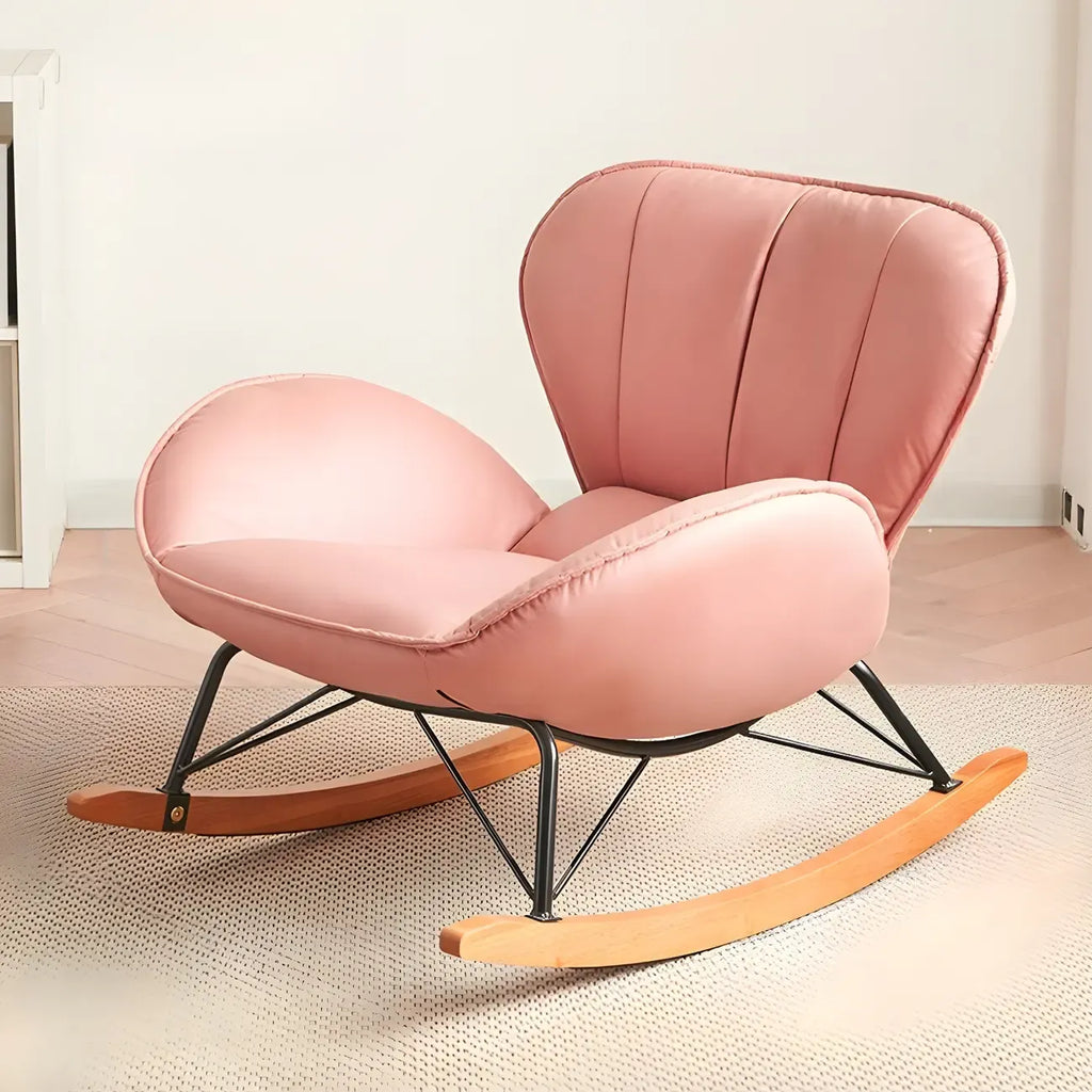 Wingback Faux Leather Rocking Chair with Ottoman for Indoor