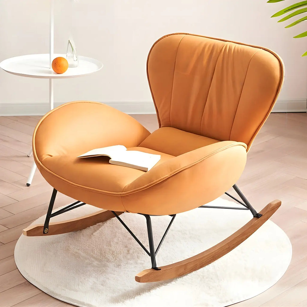 Wingback Faux Leather Rocking Chair with Ottoman for Indoor