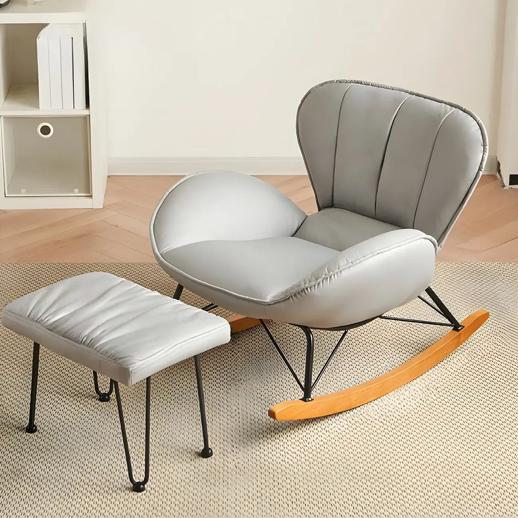 Wingback Faux Leather Rocking Chair with Ottoman for Indoor