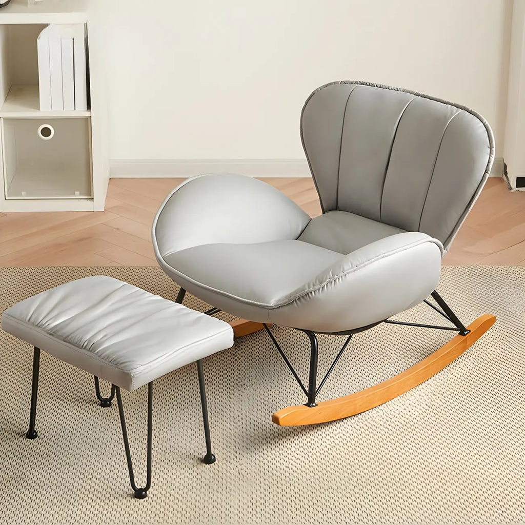 Wingback Faux Leather Rocking Chair with Ottoman for Indoor