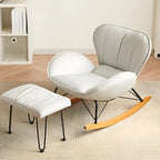 Wingback Faux Leather Rocking Chair with Ottoman for Indoor