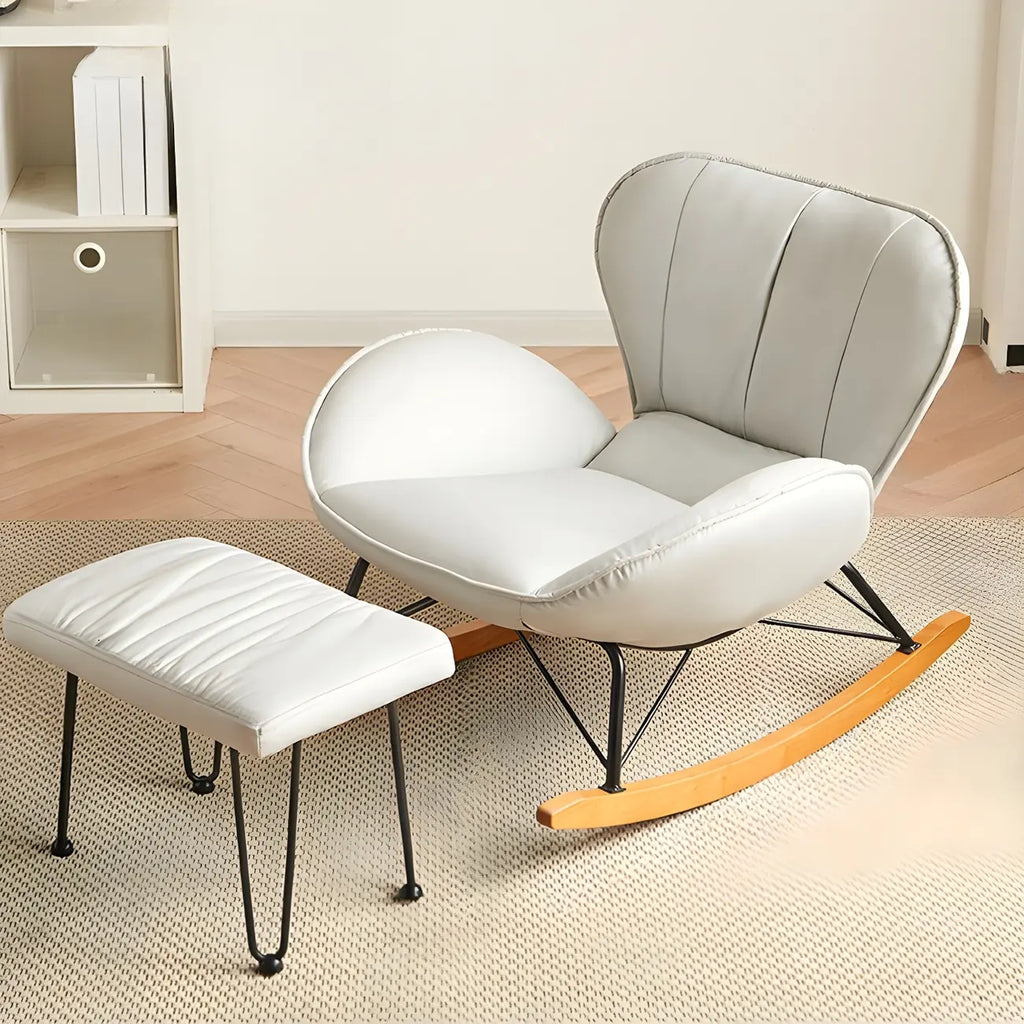 Wingback Faux Leather Rocking Chair with Ottoman for Indoor