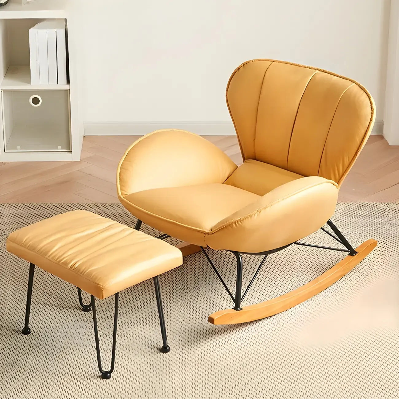 Wingback Faux Leather Rocking Chair with Ottoman for Indoor
