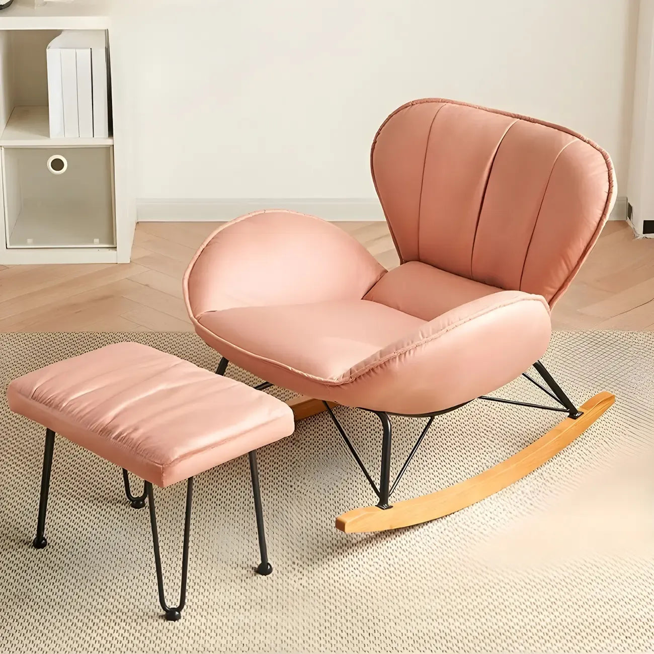 Wingback Faux Leather Rocking Chair with Ottoman for Indoor