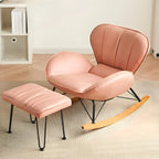 Wingback Faux Leather Rocking Chair with Ottoman for Indoor