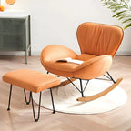 Wingback Faux Leather Rocking Chair with Ottoman for Indoor