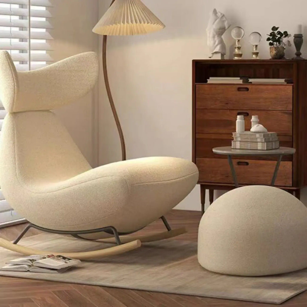 Upholstered Rocking Chair in Whale Shaped with Ottoman