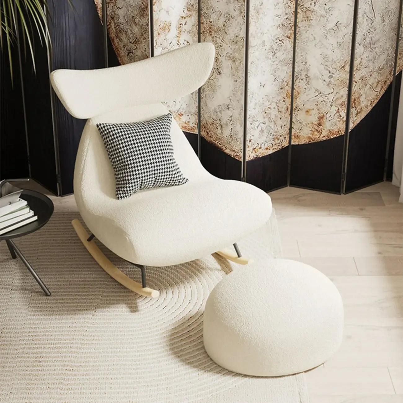 Upholstered Rocking Chair in Whale Shaped with Ottoman