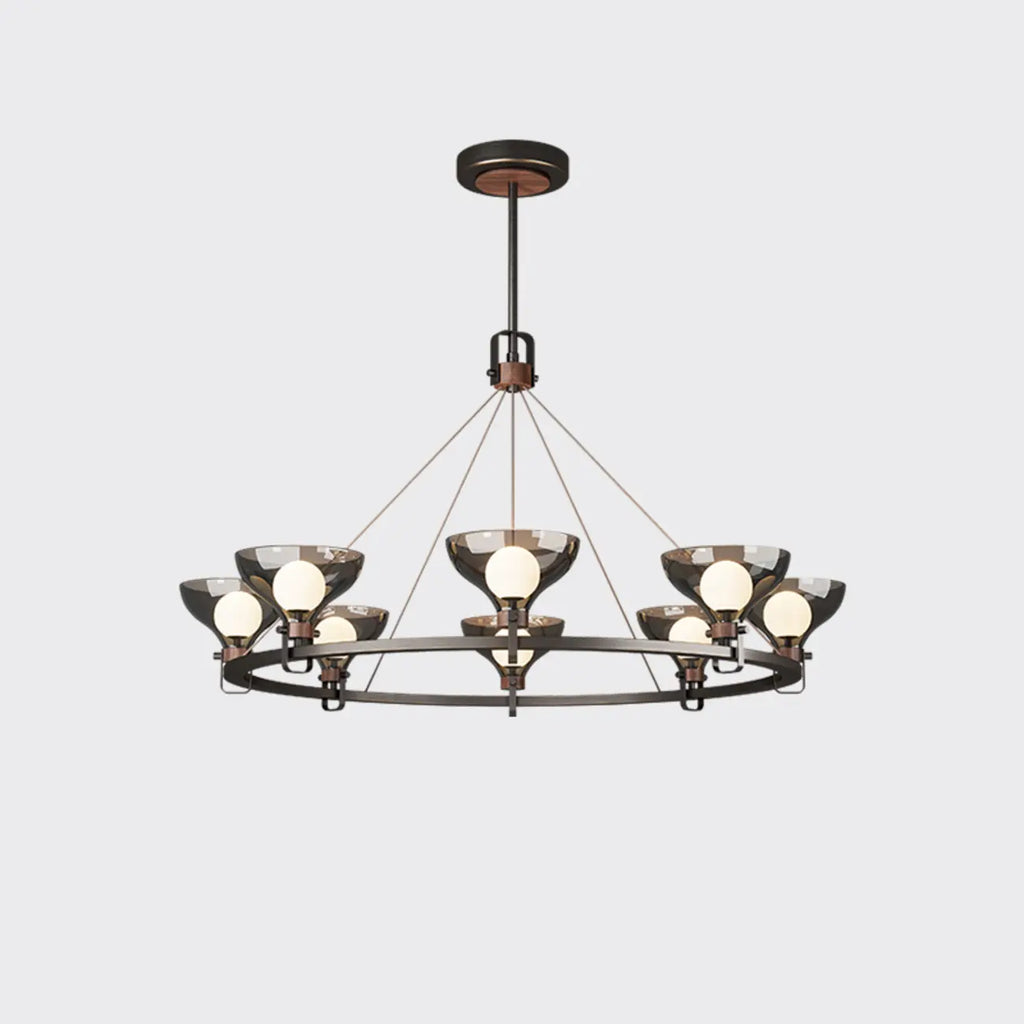 Black Industrial Metal Chandelier with Gray Glass Shade