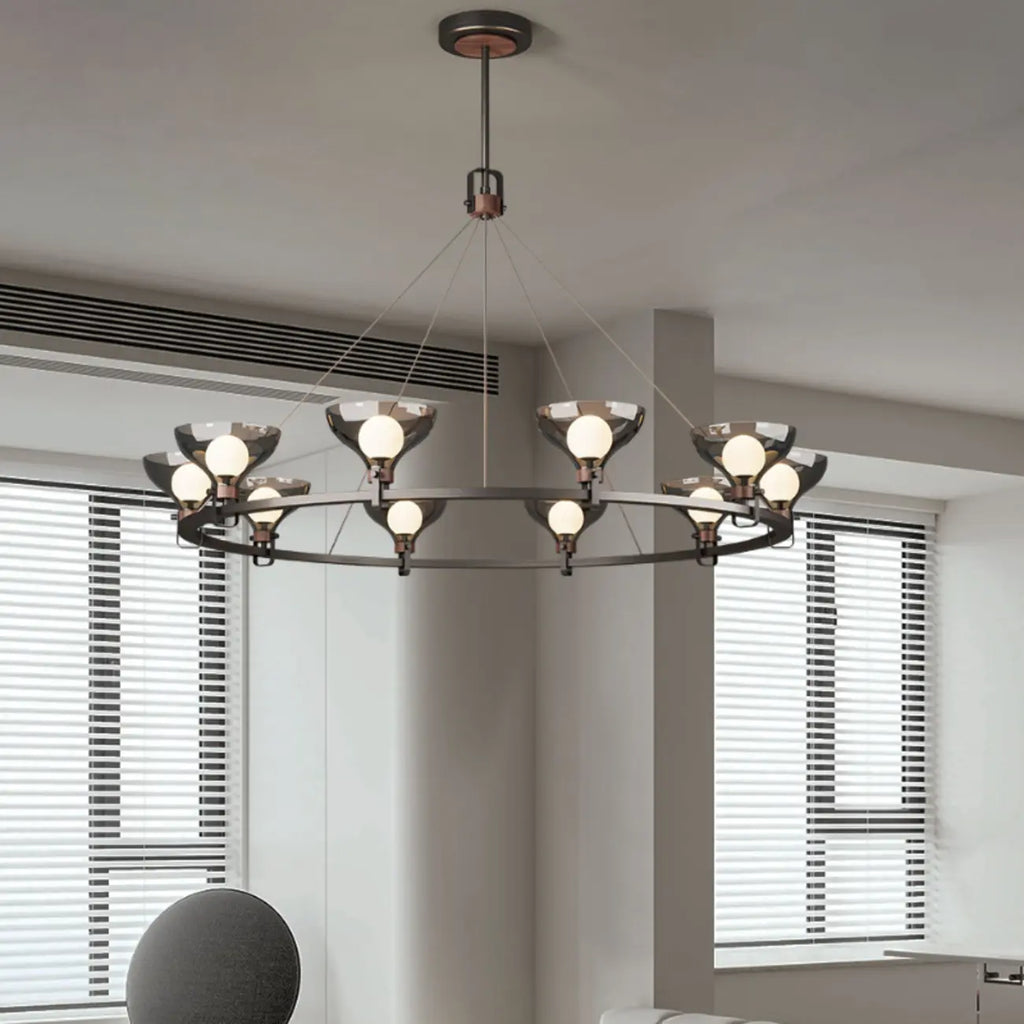 Black Industrial Metal Chandelier with Gray Glass Shade