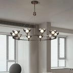 Black Industrial Metal Chandelier with Gray Glass Shade