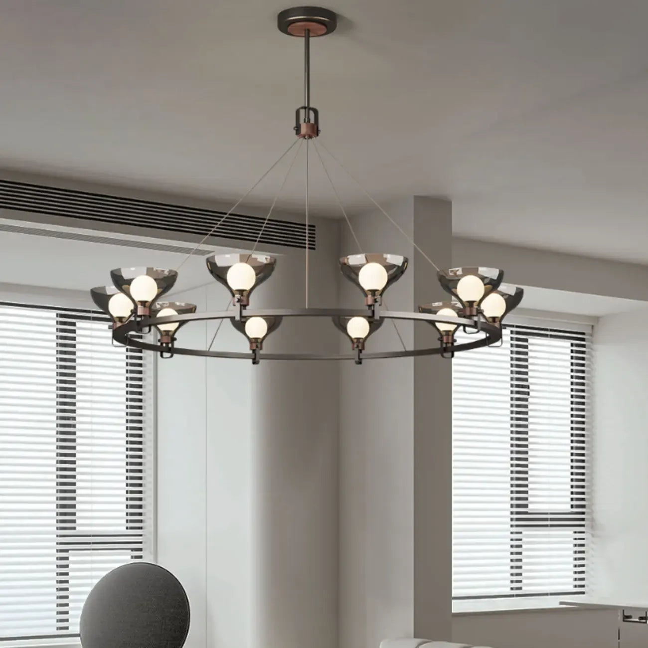 Black Industrial Metal Chandelier with Gray Glass Shade