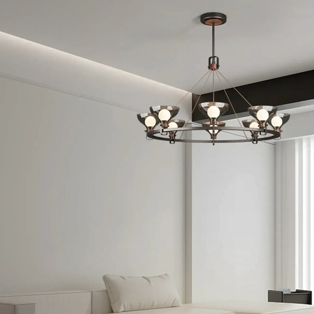 Black Industrial Metal Chandelier with Gray Glass Shade