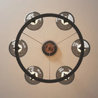 Black Industrial Metal Chandelier with Gray Glass Shade