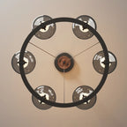 Black Industrial Metal Chandelier with Gray Glass Shade