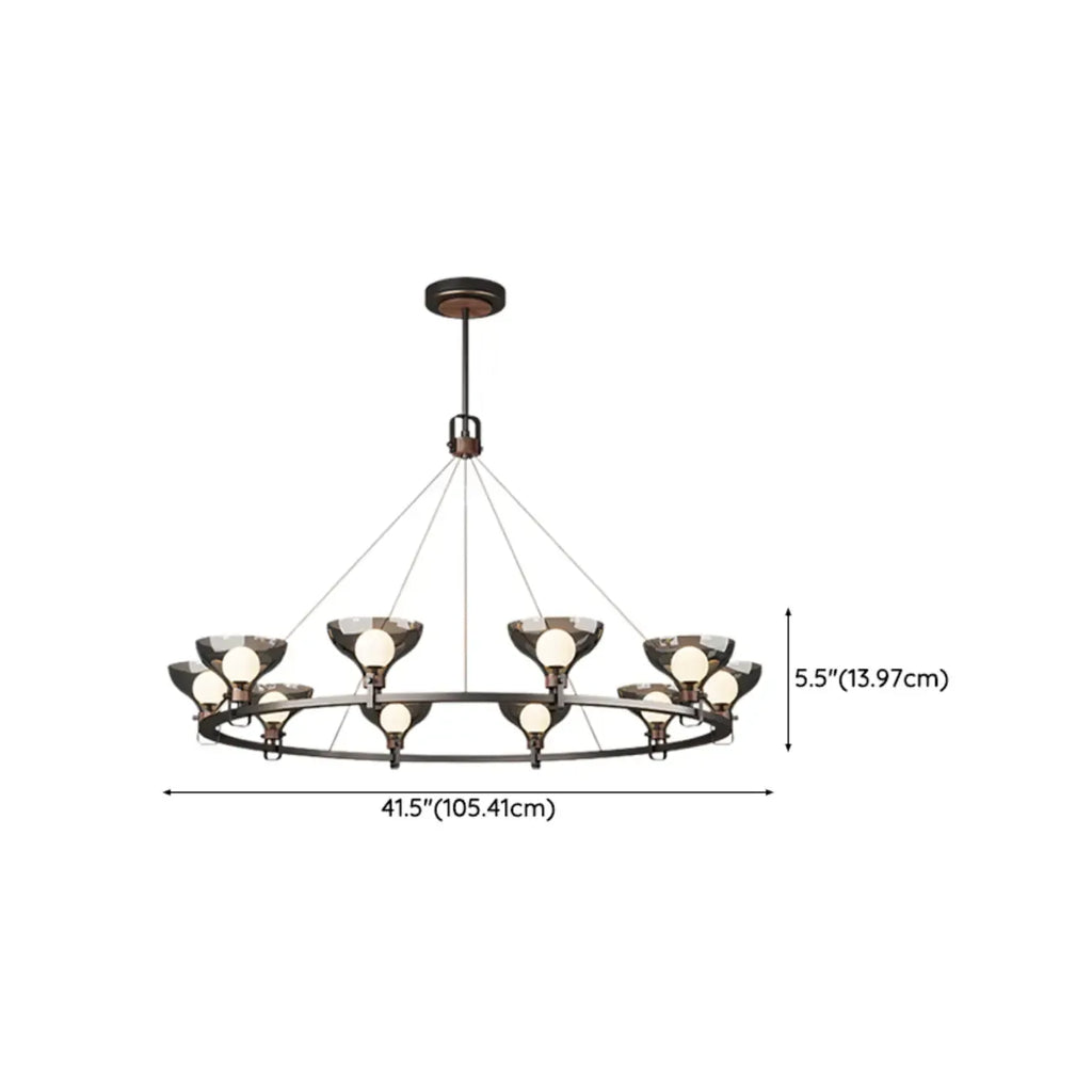 Black Industrial Metal Chandelier with Gray Glass Shade