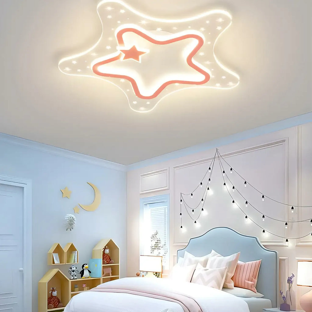 Dimmable Star LED Flush Ceiling Light for Kids Bedroom Decor