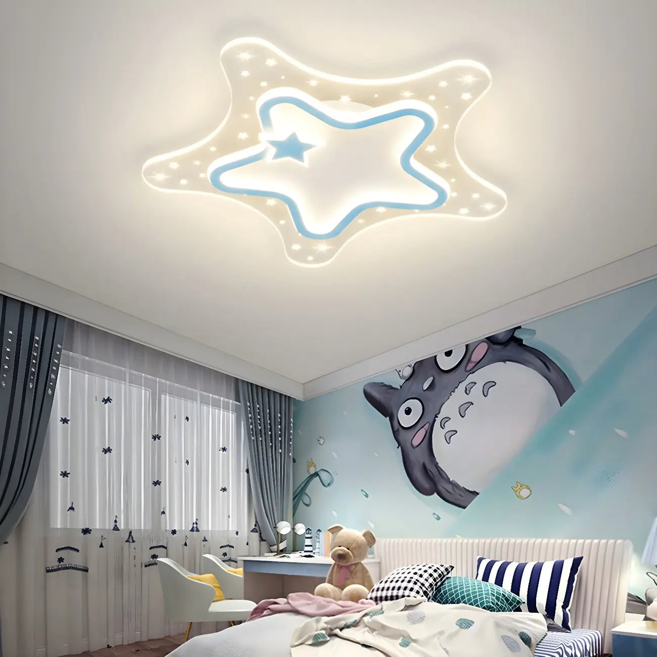 Dimmable Star LED Flush Ceiling Light for Kids Bedroom Decor
