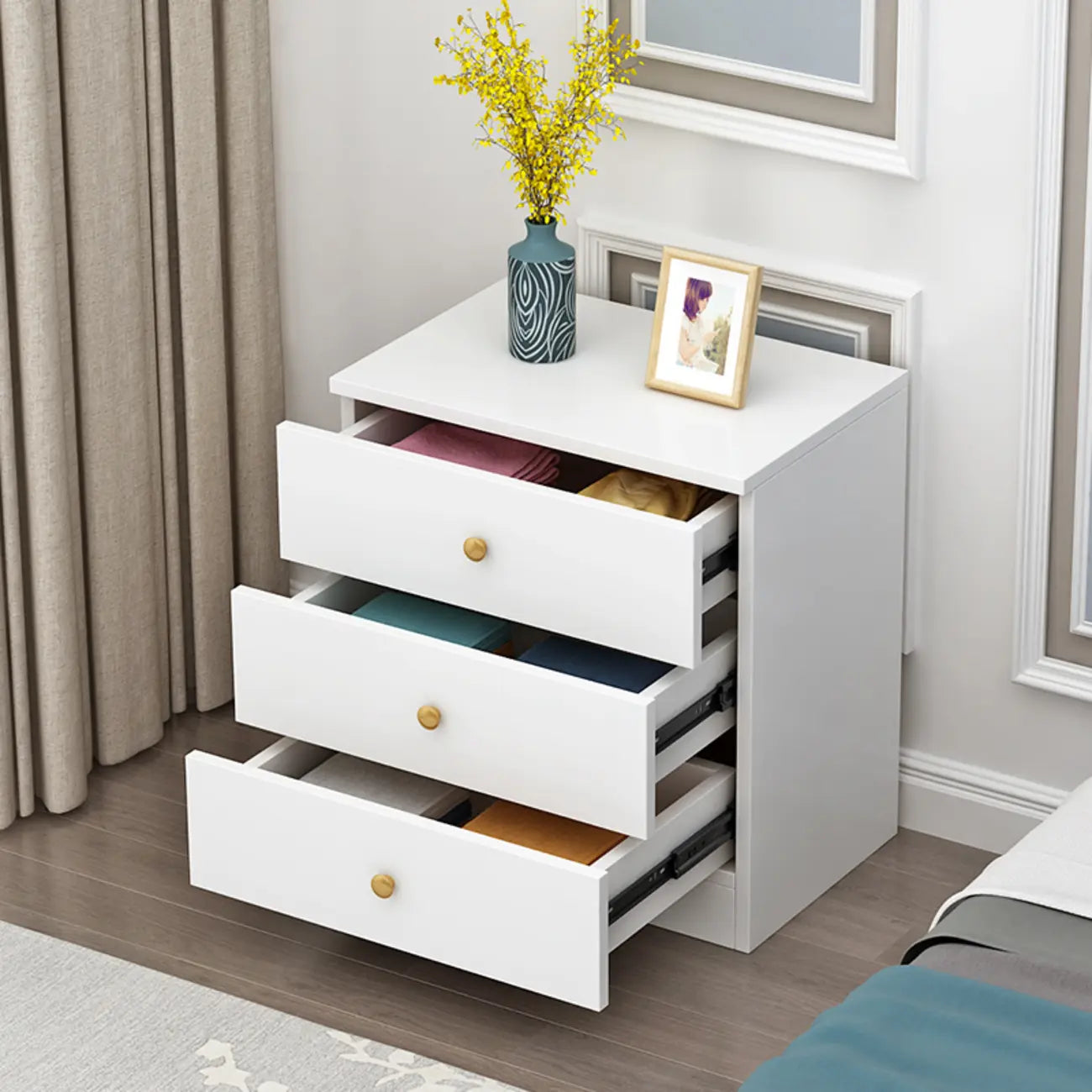 Narrow Wood 5-Drawer Vanity Dresser with Bulti-in Mirror