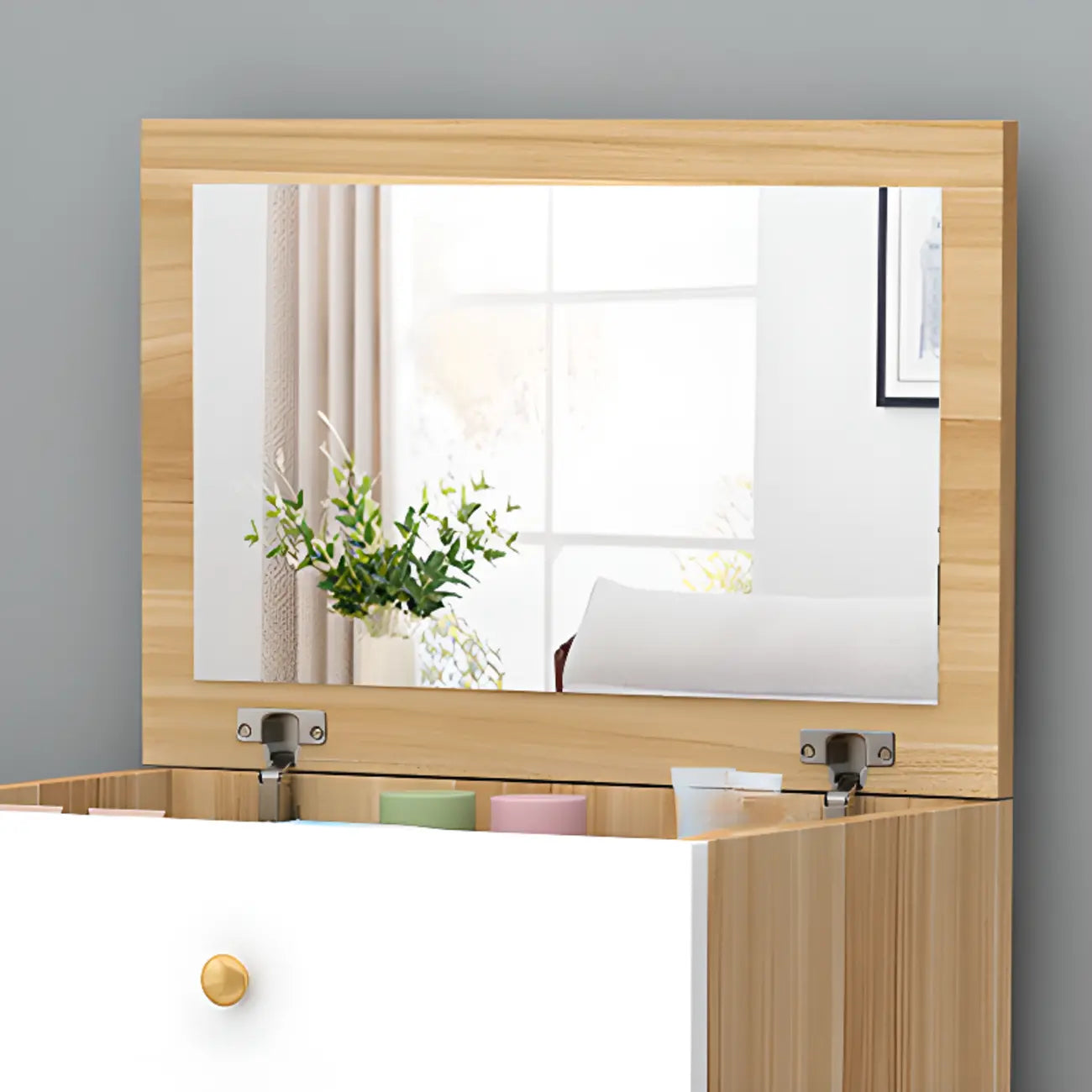 Narrow Wood 5-Drawer Vanity Dresser with Bulti-in Mirror