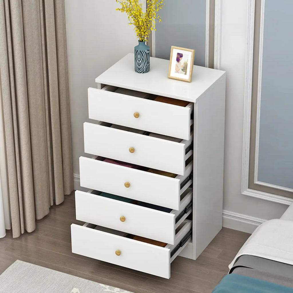 Narrow Wood 5-Drawer Vanity Dresser with Bulti-in Mirror