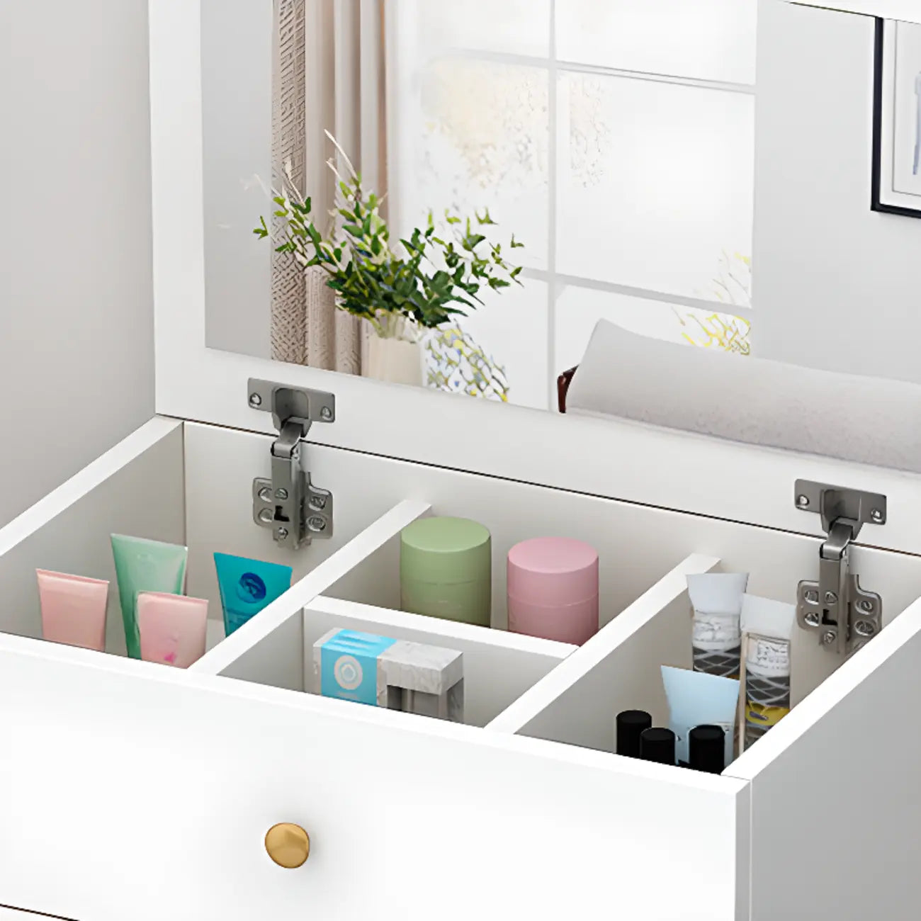 Narrow Wood 5-Drawer Vanity Dresser with Bulti-in Mirror
